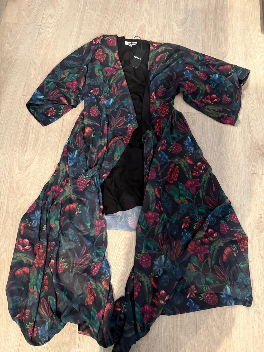 Floral Sheer Duster Jacket in Navy with Multicolor Floral Print